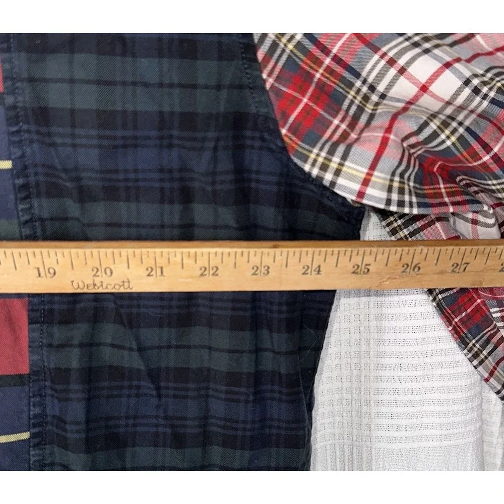J. Crew Patchwork Button Up Indian Madras Plaid Holiday XXL 2XL Slim Pima Cotton